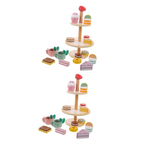 Abaodam 2 Sätze Teeservice für Kinder Spielkuchenspielzeug aus Holz Puppenzubehör Kinderspielzeug küchenspielzeug für Kinder Nootropikum Puppe Spielzeug Cupcake-Spielzeug Nachtisch von Abaodam