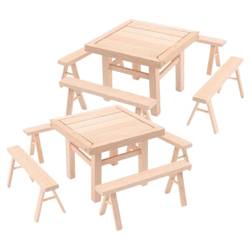 Abaodam Puppenhausmöbel 2 Sätze Tisch- Und Stuhlmodell Aus Holz Mikrorätsel Puppenhaus-couchtisch Bausatz Puzzle-montagemöbel Märchengartentisch Männer Märchenhaus Möbel Nachttisch Hölzern von Abaodam