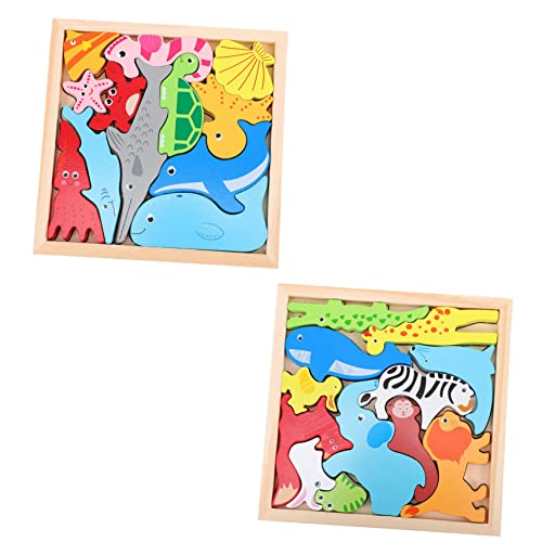 Abaodam 2 Sätze Tierisches Dreidimensionales Puzzle Tier-Matching-Spiel Tiere Lernspielzeug Für Kinder 3D-Puzzle Tierblock-Puzzle Stereotierspielzeug Baby Holz Brett Greifen Karikatur von Abaodam