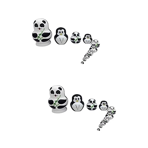 Abaodam 2 Stück 10 doppelseitiges Nistspielzeug für Panda-Pinguine Spielzeuge Nistpuppen aus Holz Krippen-Nistspiel Spielset aus Holz Russisches Stapelspielzeug hölzern Baby von Abaodam