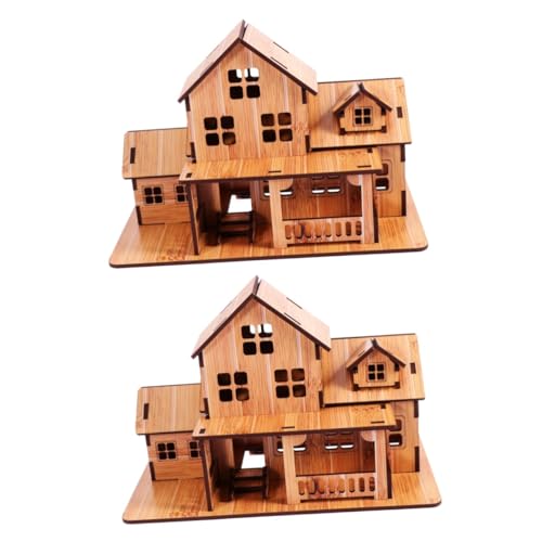 Abaodam 2 Stück DIY Holzhaus Modellbausatz aus Umweltfreundlichem Holz Kreatives Bastelset für Erwachsene und Pädagogisches Holzspielzeug zur Logischen Denkens Filigrane Tischdekoration von Abaodam