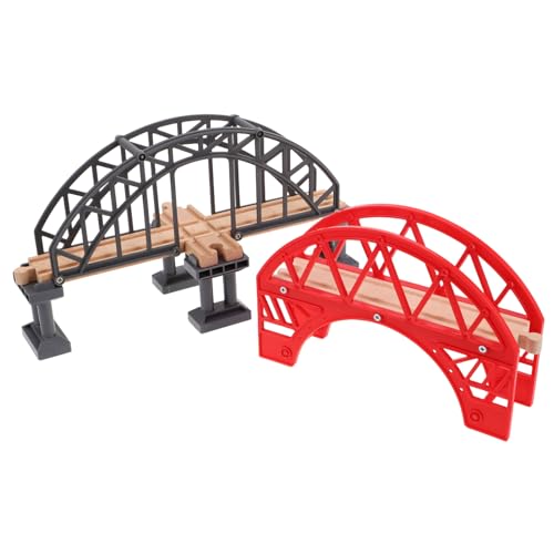 Abaodam 2 Stück Gleiszubehör Eisenbahnbrücke Holzeisenbahn Zubehör Train Track Zubehör Brücken Modell Holz Brücke Bahnbrückenpiergleis Bahngleise Brücke Plastik rot von Abaodam