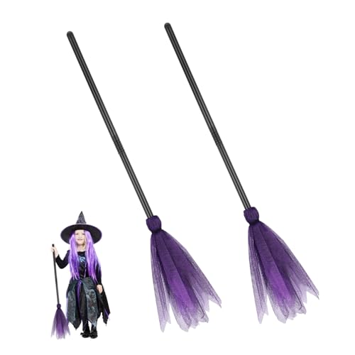 Abaodam 2 Stück Halloween Hexenbesen Dekorativer Hexenbesen für Erwachsene Robustes Kostümrequisit mit Halloween Elementen für Cosplay Fasching und Partys von Abaodam