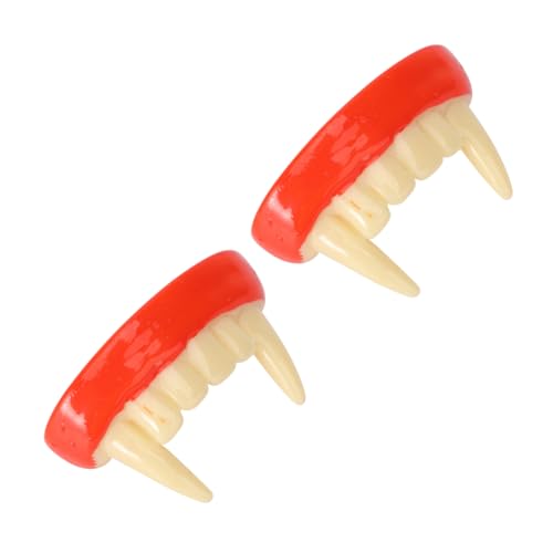 Abaodam 2 Stück Halloween Vampirzähne Cosplay Requisiten für Erwachsene und Gruselige Halloween Dekoration für Kostümpartys und Maskeraden Rot Beige von Abaodam