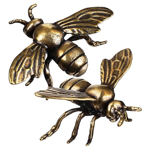 Abaodam 2 Stück Handgefertigte Bienenfigur aus Messing Realistische Tierdeko für Zuhause Langlebige Metallornamente Kompakte Bienen Dekoration für Schreibtisch und Regal Imker von Abaodam