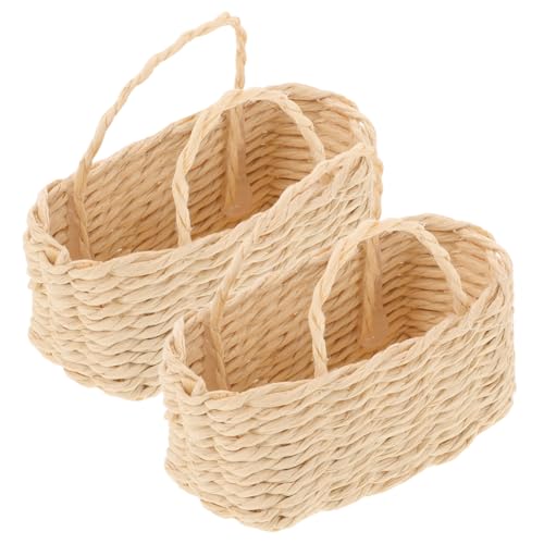 Abaodam 2 Stück Korb Puppenhaus Ornamente Weide Für Körbe Mini Griff Puppenhauskorb Modell Gewebtes Puppenhaus Landschaftsdekor Rattan Aufbewahrung Mit Einkaufskorb Grasbeige von Abaodam