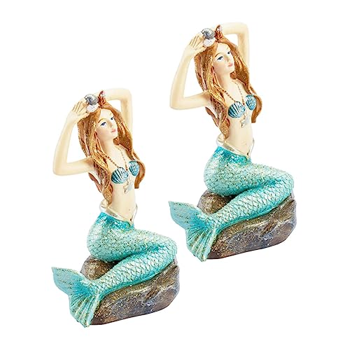 Abaodam 2 Stück Meerjungfrau Figuren für Aquarium Dekoration Realistische Kunstharz Meerjungfrau Statuen für Fischtank und Teich Landschaftsdesign von Abaodam