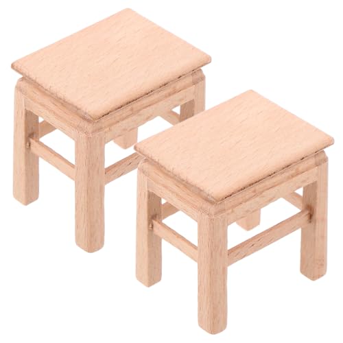 Abaodam 2 Stück Mini-bankmodell Kleiner Puppenstuhlhocker Kleiner Holzhocker Mini-hocker Aus Holz Mini-holzstuhl Mini-puppenhauszubehör Miniatur-Bank Puppenmöbel Puppenbank Khaki Hölzern von Abaodam