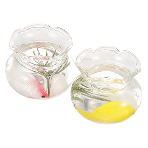 Abaodam 2 Stück Miniatur Goldfischglas Puppenhaus Dekoration Mini Aquarium Fischschale für DIY Puppenhaus Basteln Realistische Kleine Fischbehälter von Abaodam