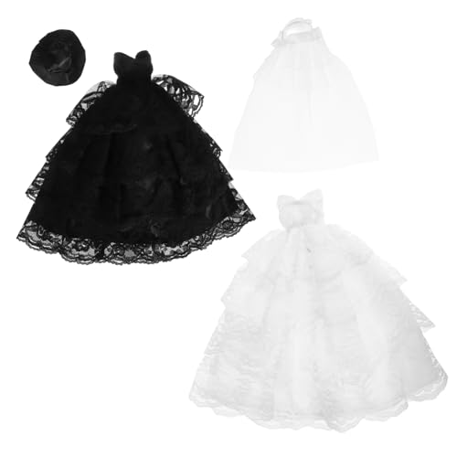 Abaodam 2 Stück Teiliges Handgefertigtes Mini Hochzeitskleid in Weiß und Schwarz Spitzen Prinzessin Abendkleid für Kleine Mädchen Puppen Anime Modell Kleidung für Sammelfiguren von Abaodam