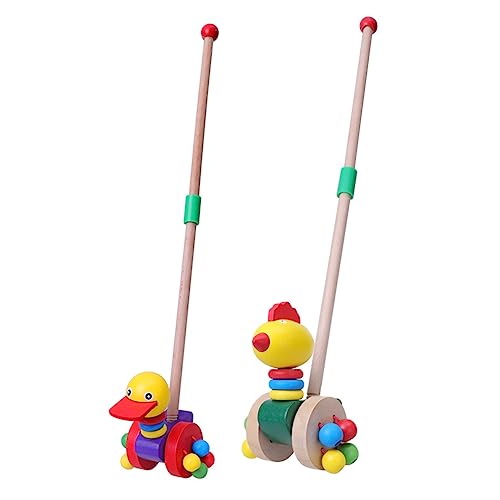 Abaodam Holz Lauflernwagen Trolley Spielzeug für Kinder Abnehmbarer Schiebewagen mit Cartoon Design Fördert die Farberkennung für Kleinkinder Lauflernhilfe aus Holz von Abaodam
