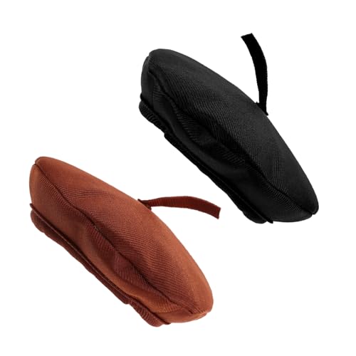 Abaodam 2 Stück Teiliges Mini Barett für Puppen in Schwarz und Braun Weiche Langlebige Miniatur Barettmützen für Rollenspiele DIY Bastelprojekte und Kuscheltierdekoration von Abaodam
