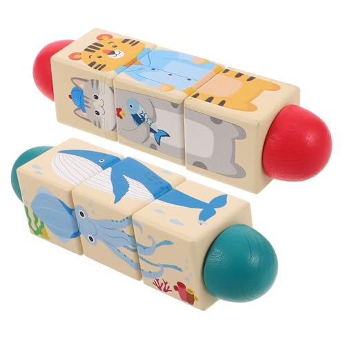 Abaodam 2 Stück Teiliges Montessori Holz Tier Puzzle mit Drehbaren Blöcken Interaktives Lernspielzeug für Kleinkinder Feinmotorik und Kognitiven Entwicklung Sicher und Handlich von Abaodam