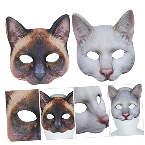 Abaodam 2 Stück Unisex Festliche Katzenmasken für Halloween Realistische Tiergesichtsmasken Braun Weiß für Kostümpartys und Rollenspiele von Abaodam