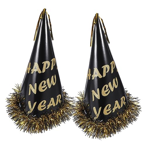 Abaodam 2 Stück frohes neues jahr kappen Männer Mütze weihnachts party weihnachten party Papierhut für das neue Jahr 2024 Partygeschenke für das neue Jahr Aluminiumfolie Black von Abaodam