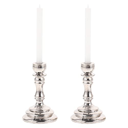 Abaodam 2 Stücke Puppenhauskerzen Miniaturen Leuchter Miniaturkerzenhalter Für Puppenhaus Ornamente Miniatur-Laterne Dekorationen Kinderspielzeug Mini-kerzenhalter Ferrolegierung Silver von Abaodam