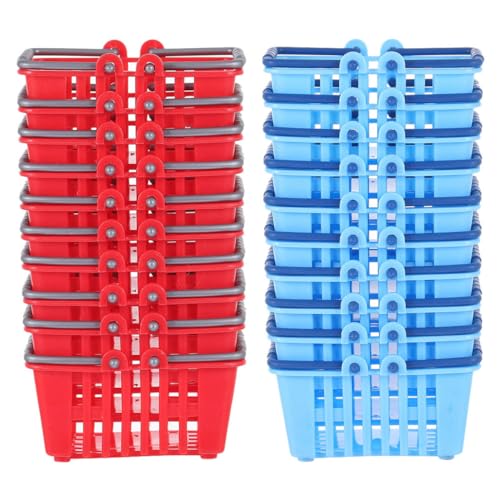 Abaodam 20 Stück Mini Einkaufswagen Miniatur Aufbewahrungskörbe mit Griff für Puppenhaus und Rollenspiele Bunte Spielzeugkörbe Rot und Blau für Kreative Kinderaktivitäten von Abaodam