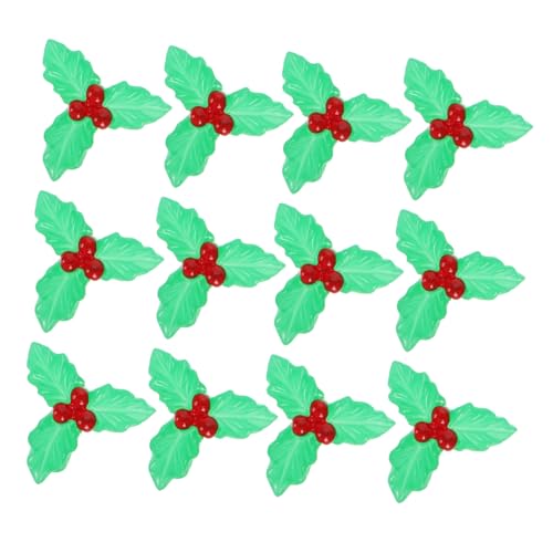 Abaodam 20 Stück Weihnachts Frucht Ornamente Stechpalmenblätter Stechpalmenbeeren zum Basteln Miniaturen zum Basteln künstliche Stechpalmenbeeren Harz Light Green von Abaodam
