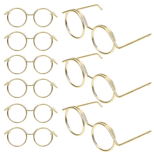 Abaodam 20st Mini-brillengestell Miniatur Neuartige Augapfel Puppe Webstuhl Neon Bausatz Mädchen Zubehör Winzige Gläser Winzige Brille Golden Metall von Abaodam