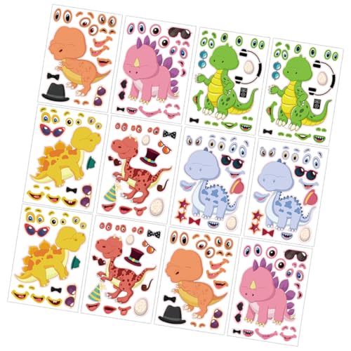 Abaodam 24 Stück Dinosaurier-Puzzle-Aufkleber Puzzlematte Cartoon-Dinosaurier-Aufkleber Dinosaurier-geburtstagsdekoration Party-DIY-dianasaurier-Aufkleber Kupferplattenaufkleber von Abaodam
