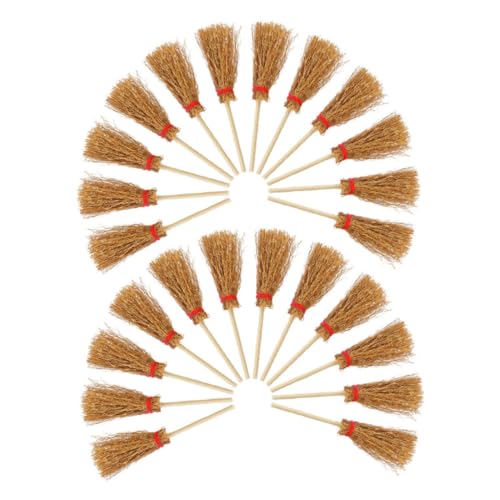 Abaodam 24 Stück Mini-Besenmodell Mini-Puppenhauszubehör Puppenhaus-Miniaturen Mini-Besen-Set Puppenhaus Zubehör DIY Puppenhaus deko Besenverzierung Minibesen zum Basteln Holz Khaki von Abaodam