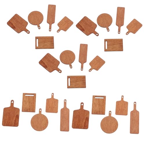 Abaodam 25 Stücke Mini Spielküche Dekorative Schneidebrett Holz Miniaturen Puppenhaus Zubehör Küche Spielset Hellbraun von Abaodam