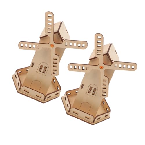 Abaodam 2Sätze DIY Solar Windmühlen Modellbausatz Holzpuzzle Kinderfreundliches Stem für Kreative Bastelideen Fördert Hand und Gehirnentwicklung Solarbetriebenes für Jungen von Abaodam