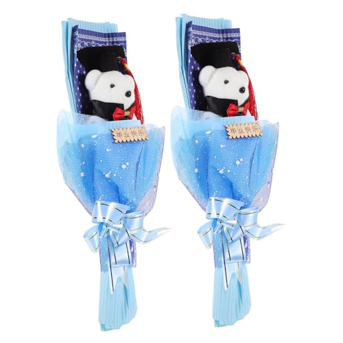 Abaodam 2St Graduierungsstrauß abschlussgeschenk bläulich Gefälligkeiten für Abschlussfeiern Bärenpuppenstrauß Hochzeit Braut- Blumenbankett mit Bärenpuppe Bärenstrauß Stoff Blue von Abaodam