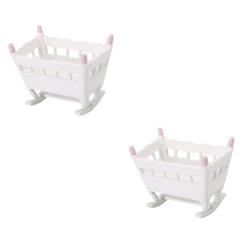 Abaodam 2St Mini-Wiege Mini-Puppenhausmöbel Puppenwiege Schlafzimmermöbel Kleinkind Spielzeug für Kinder kinderspielzeug Stubenwagen Puppenstubenwiege Puppenkrippe Säule Baby Holz Rosa von Abaodam