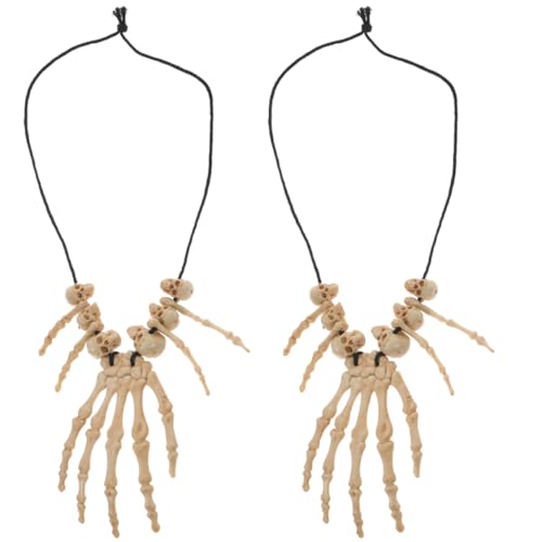Abaodam 2st Halloween Skelett Handknochen Halskette Gruseliger Halsschmuck Halloween-schädel-halskette Halloween-halsketten Halloween-requisiten Skelettgeist -halskette Harz von Abaodam