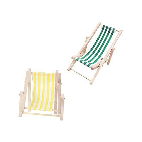 Abaodam 2st Liegestuhl-Modell Dekorativer Sessel Mini Handgewebter Sessel Zusammenklappbare Requisiten Spielhaus- -Liege Simulation Liegemodell Mini-Sessel Aus Holz Green Stoff von Abaodam