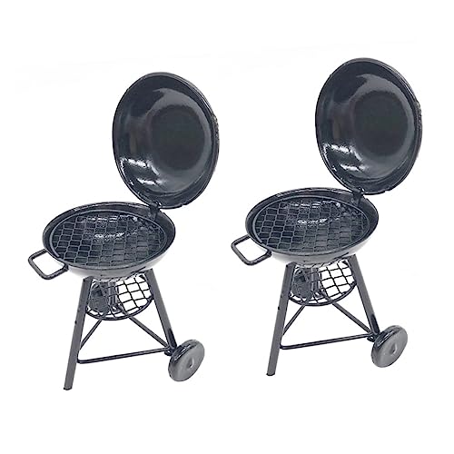 Abaodam 2st Mini-Grill Mini-backofen- Kinderspielzeug Mini-ofen Puppenhaus Puppenhausgrill Mini-rundofen Outdoor-Szene Puppenhausofen Ofenmodell Black Eisen von Abaodam