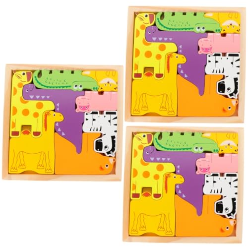 Abaodam 3 Sätze 3D-tierpuzzle Kind 3D-Puzzle Tier-Matching-Puzzle Sportspielzeug Für Kinder Cartoon-Tier-Ornament Pädagogisches Puzzlespielzeug Kinderspielzeug Form Holz Klein Blöcke von Abaodam