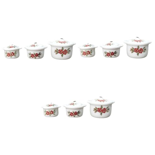 Abaodam Kinderspielzeug 3 Sätze Mini Keramik Suppen Schale 1/12 Miniaturmöbel Küchenspielsets Ornament Kochgeschirr aus Keramik Mini-Keramikschale dekoratives Spielzeug für die küche rot von Abaodam