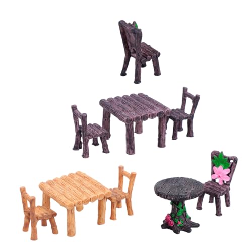 Abaodam 3 Sätze Miniatur Tisch und Stühle aus Resin Filigrane Mikrolandschaft Dekoration DIY Mikro Landschaft Möbel Puppenhaus Zubehör Elegante Miniatur Bänke für Feengarten und Kleine von Abaodam