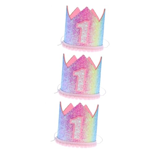 Abaodam 3 Stk Geburtstagsmütze Für Kleinkinder Geburtstag Prinzessin Haarband Kindergeburtstagsmütze Baby-geburtstagsnummer-hut Regenbogen-geburtstags-glitzer Gradient Dekorationen Mädchen von Abaodam