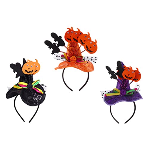Abaodam 3 Stück Halloween Hexenhut Kürbis Haarreif Cosplay Haarschmuck Farbenfrohe Haarschleifen für Halloween Partys Leicht und Bequem für Erwachsene von Abaodam