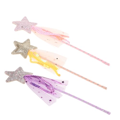 Abaodam 3 Stück Magische Stäbe mit Sternen-Design Pailletten und Garn Farbenfrohe Fee-spielzeuge für Mädchen Langlebig und Sicher für Geburtstage und Halloween von Abaodam