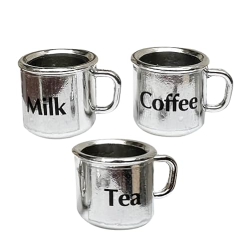 Abaodam 3 Stück Mini -Tee -Tassenmodell dekorativ Haus kleine Kaffeetasse Miniatur -Küchenzubehör winziges Dollhouse Kitchen Accessoire winzige Tasse Mini-Kaffeetasse Metall Silber von Abaodam