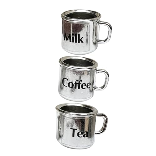 Abaodam 3 Stück Mini -Tee -Tassenmodell dekorativ Haus winzige Tasse Mini-Spielzeugbecher Miniatur -Küchenzubehör winzige Kaffeetassen Mini-Kaffeetasse Mini-Teetasse Metall Silber von Abaodam