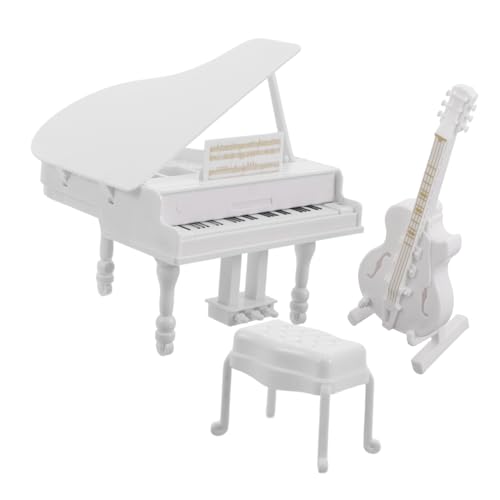 Abaodam 3 Stück Miniatur Klavier Modell Realistisches Mini Bassgitarre und Weißes Dreieck Piano Puppenhaus Möbel Dekoration Fotorequisiten Sammler Zubehör von Abaodam