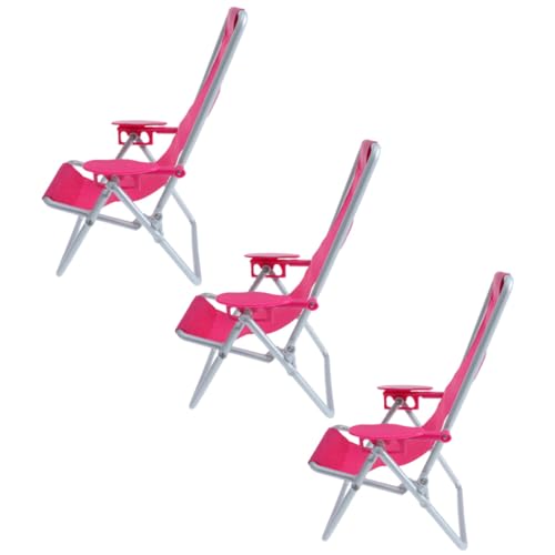 Abaodam 3 Stück Miniatur Strandstuhl Detailgetreuer Mini Liegestuhl für Puppenhaus Dekoration Faltbar Robustes Modell mit Stranddesign für Puppenmöbel und Mini Garten Accessoires von Abaodam