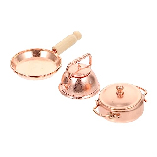 Abaodam 3 Stück Miniature Kupferfarbene Mini Kochgeschirr Teiliges für Puppenhaus Küche DIY Dekoration Robuste Miniatur Kochutensilien für Dollhouse Zubehör und Mikro Landschaft von Abaodam