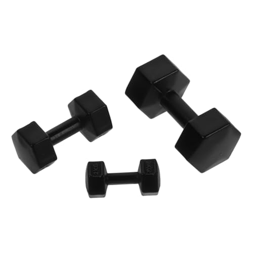 Abaodam 3 Stück Miniaturisierte Hanteln für Puppenhäuser Teiliges aus Schwarzen Sportgeräten für Realistische Fitness Szenen für Sammler und Kreative Rollenspiele von Abaodam