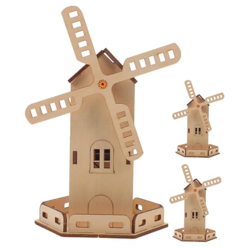 Abaodam 3 Stück Solar Windmühle Modell 3D-Puzzle-kit Solar -Holz -kit Windmühlen-wissenschaftsset Stem Windmill Kit Solar Angetriebenes Puzzle Bauspielzeug Aus Holz Beige Hölzern von Abaodam