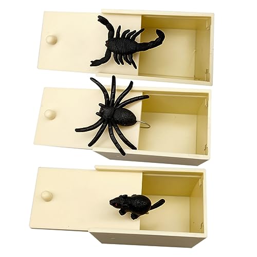 Abaodam 3 Stück Teiliges Halloween Schreckspielzeug Realistische Spinnen Mäuse und Skorpione Gruseliger Box für Lustige Streiche und Halloween Dekoration von Abaodam