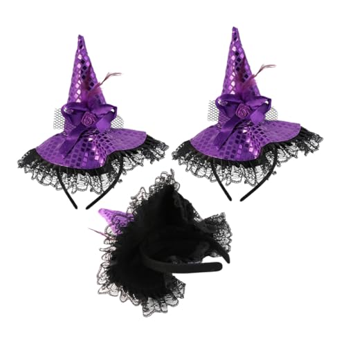 Abaodam 3 Stück Teiliges Hexenhut Haarreif mit Glitzernden Pailletten und Spitzenbesatz Leichtes Halloween Haarband für Damen Bequemes Party Cosplay-accessoire Tragbar und Auffällig für von Abaodam
