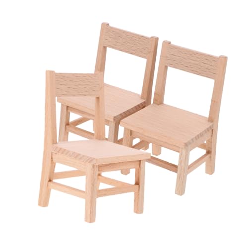 Abaodam 3 Stück Teiliges Miniatur Holzstühle Stabile Mini Dollhouse Möbel Kompakte Kreative Puppenhaus Sitzmöbel für DIY Dekoration und Fantasievolles Kinderspiel von Abaodam