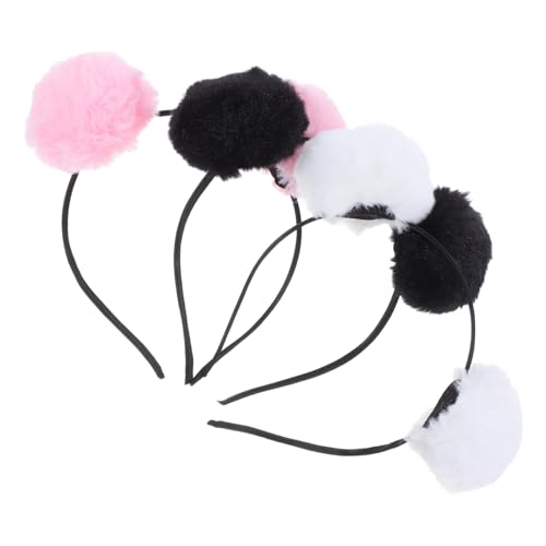 Abaodam 3 Stück Teiliges Plüsch Bärenohren Stirnbänder Weiche Pom Pom Haarreifen mit Elastischer Passform für Karneval Halloween und Kostümpartys Rosa von Abaodam
