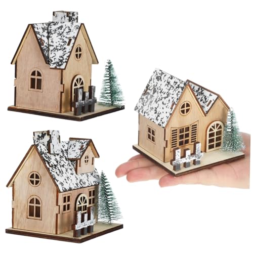 Abaodam 3 Teiliges LED Holz-weihnachtshaus Set mit Warmweißem Licht Rustikale Winterdorf Häuser aus Holz für Tischdeko Fenster und Regal Stimmungsvolle Weihnachtsbeleuchtung für von Abaodam